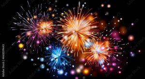 Explosão de luzes coloridas em alta resolução, semelhante a fogos de artifício, ideal para celebrações, festas e design criativo